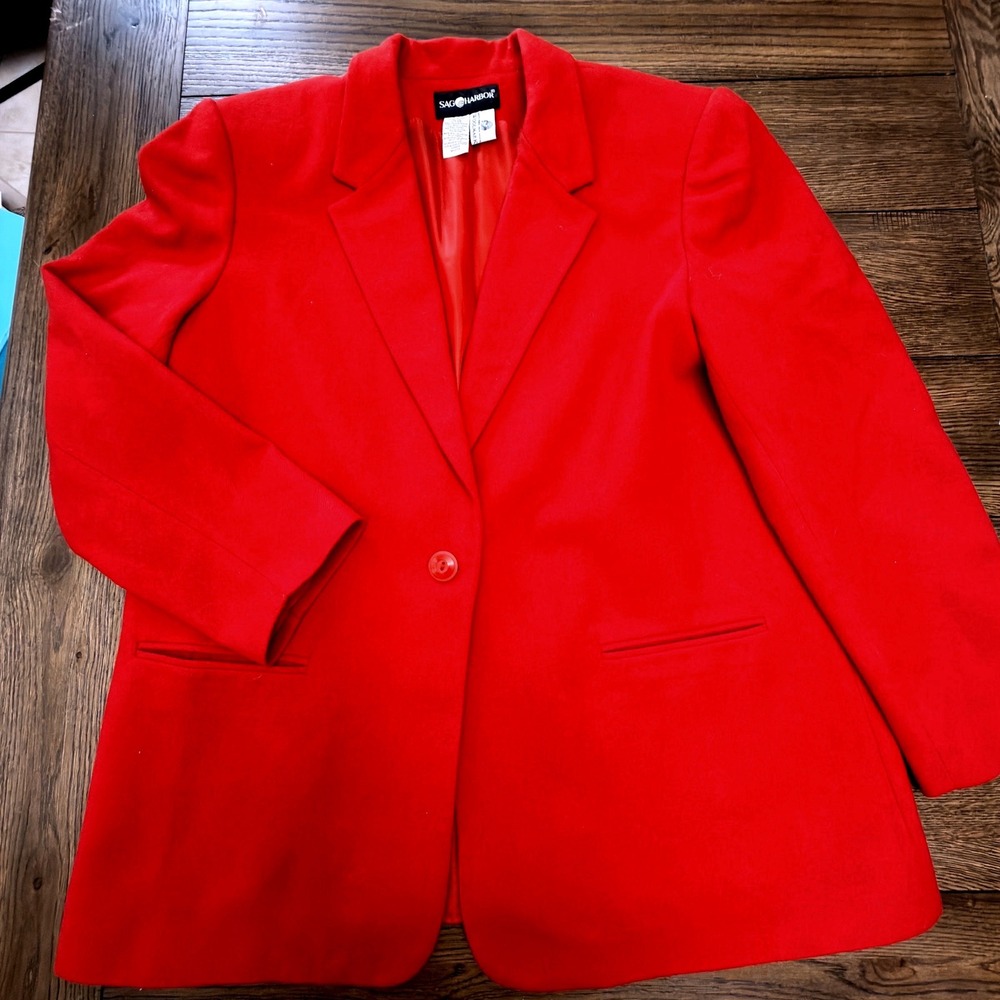 Sag Harbor Vintage Red 100% Wool Blazer Jacket Size 18 Woolmark Single Button
